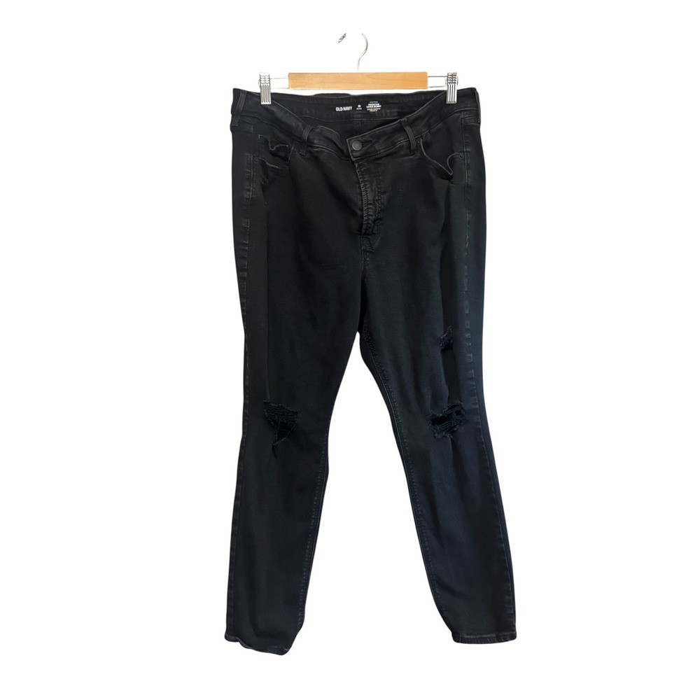 Old Navy Rockstar Super Skinny Women 18 Petite Black Distressed High Rise Jeans